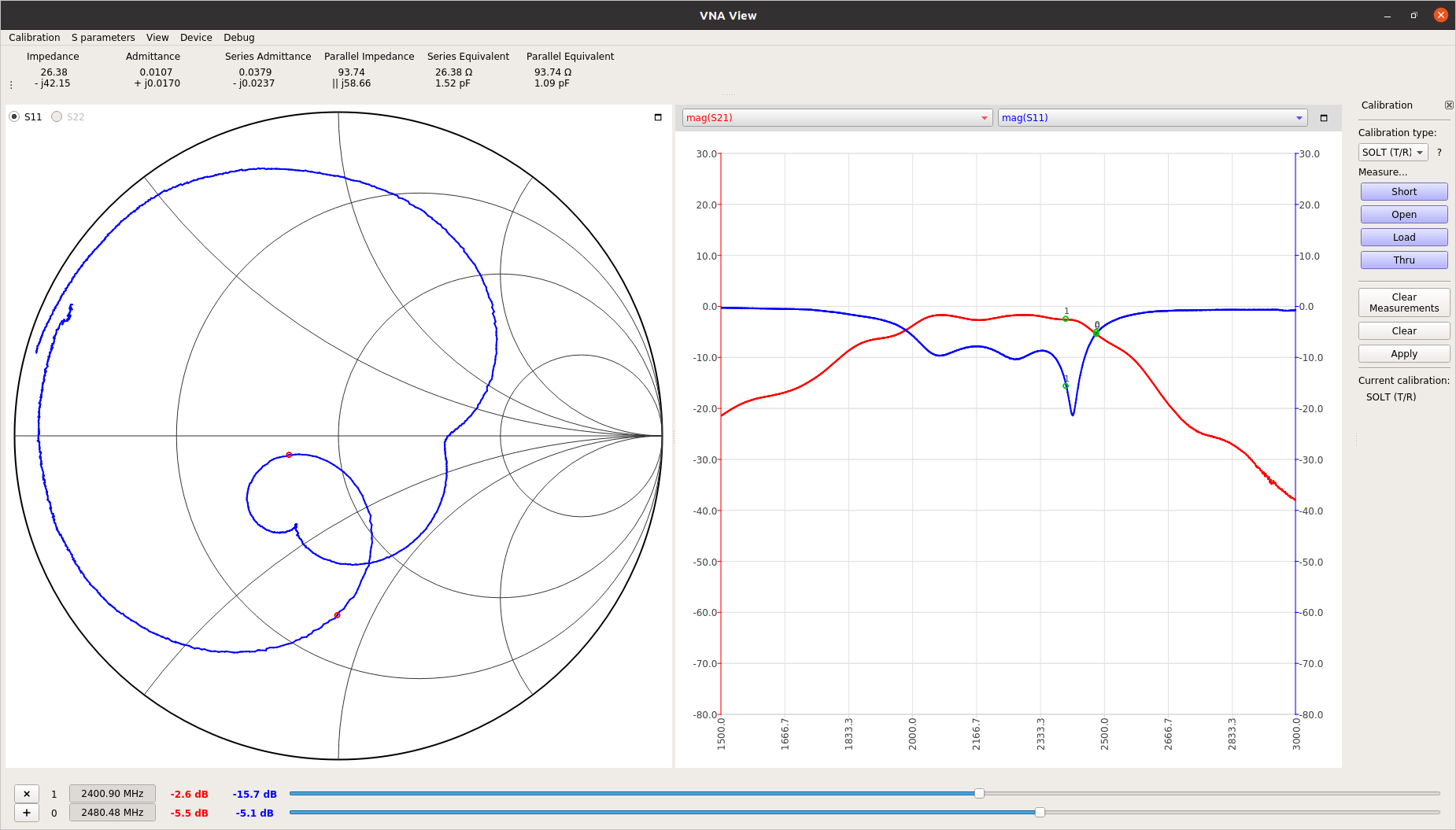 VNA View showing the measurements from 3rd order filter